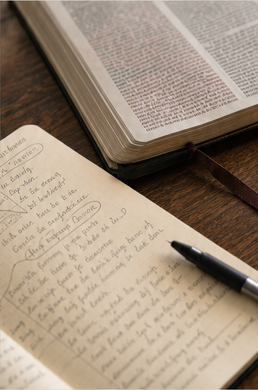 Biblia abierta junto a un cuaderno y un bolígrafo