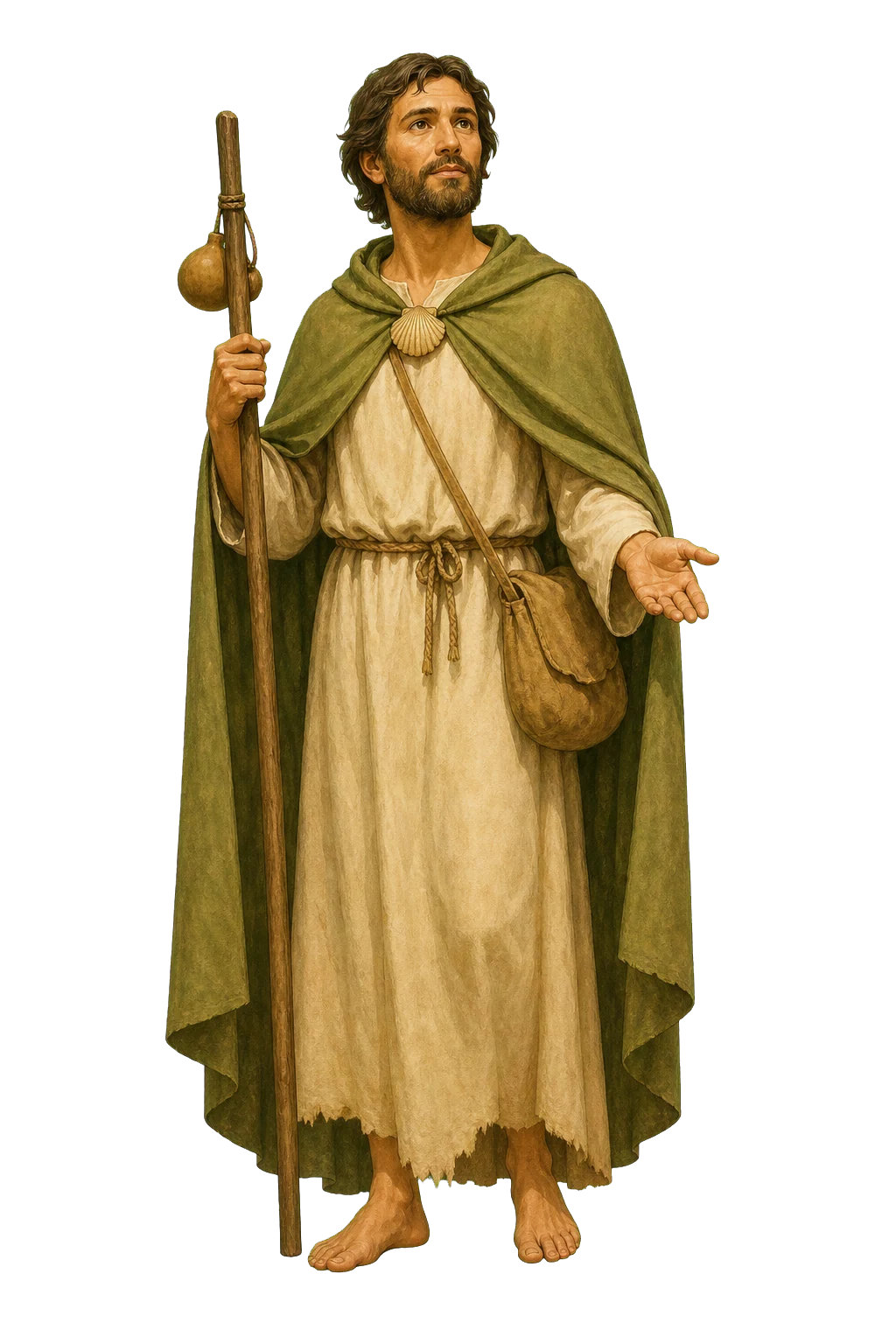 Ilustración editorial de San Alejo en gesto de ayuda
