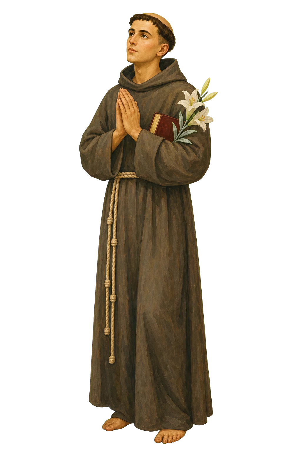Ilustración editorial de San Antonio de Padua en oración