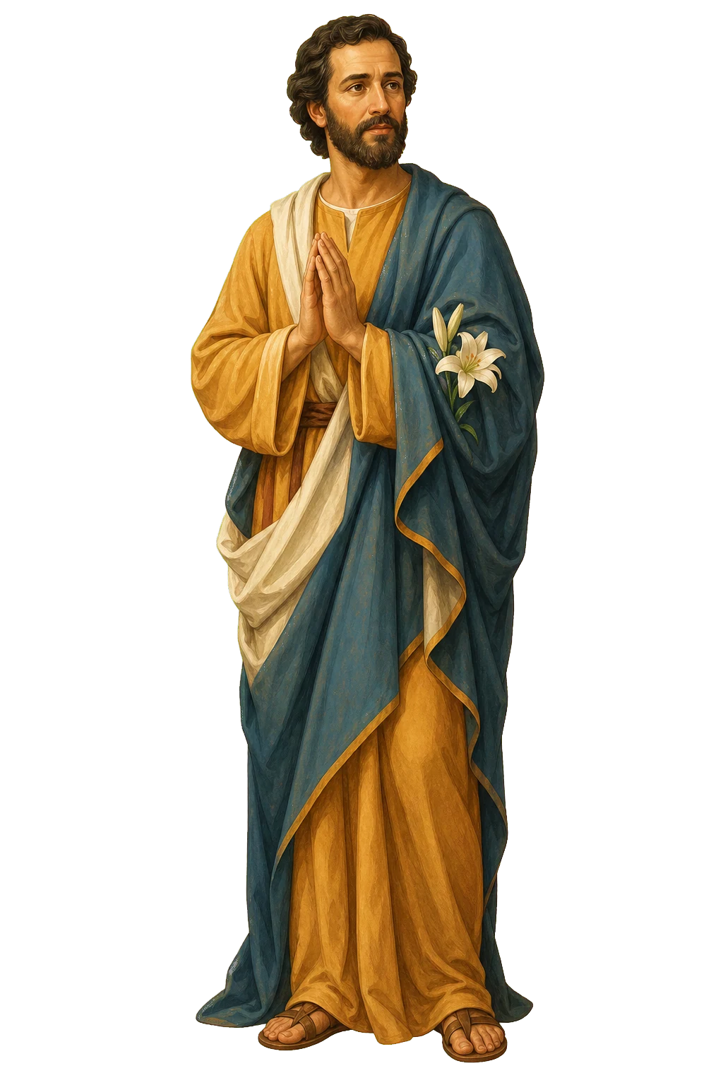 Ilustración editorial de San José en oración